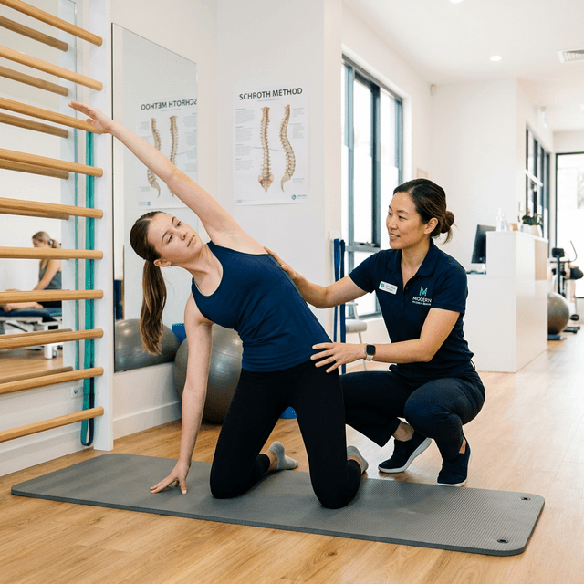 슈로스 운동 중인 척추측만증 환자